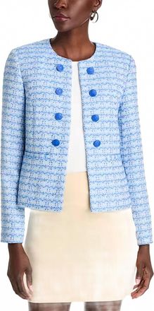 Elie Tahari Tweed Open Front Blazer In Water Drop Tweed