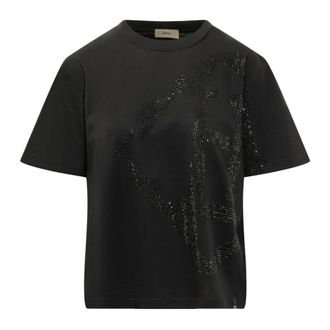 Herno T-Shirts, female, Black, Size: 2XL Rhinestone-embellished T-shirt