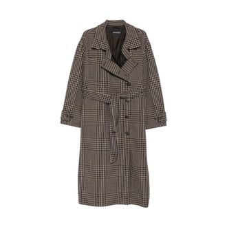 Emporio Armani Dubbelrijige jas van scheerwol in Prince of Wales ruit - Dames - Mantels - Bruin - Maat: S Wol