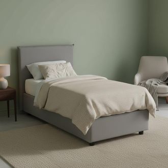 Dmora Dmora - Cama Individual Dbaldo, Cama Contenedor Con Revestimiento De Tela, 100% Made In Italy, Apertura Frontal, Adecuado Para Colch&oacute;n Cm 90x190, Gris