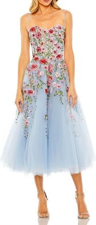 Mac Duggal Bustier Embroidered Floral A-Line Dress in Powder Blue at Nordstrom, Size 16