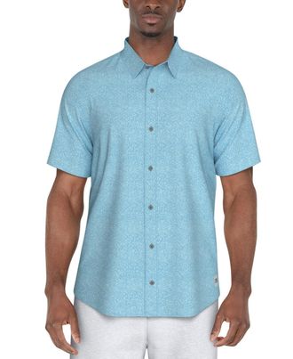 PGA TOUR Shirt Mens Blue Allover Print Short Sleeve Button-Up FTS772