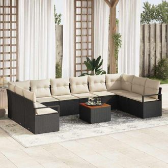 vidaXL Conjunto De Sof&aacute; De Jard&iacute;n 11 Pcs Negro, Blanco Vidaxl
