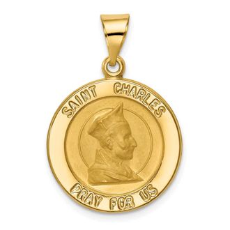 Diamond2Deal 14k Yellow Gold Polished and Satin St. Charles Medal Hollow Pendant