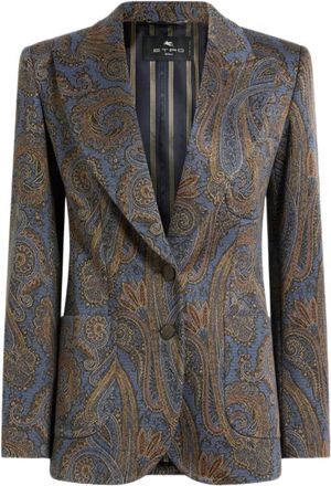 Etro Jassen, Dames, Blauw, XL, Leer, Single-breasted Jacquard Jas