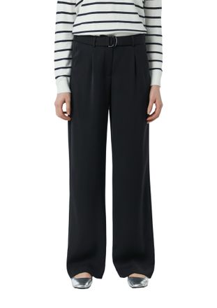 Comma Bundfaltenhose COMMA, Damen, Gr. 40, N-Gr, blau, Web, Obermaterial: 100% Polyester, unifarben, weit lang, Hosen Bundfaltenhose, mit G&uuml;rtel