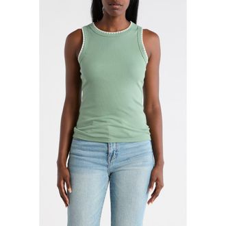 Caslon Whipstitch Tank in Green Hedge- Ivory Pristine at Nordstrom Rack, Size X-Large