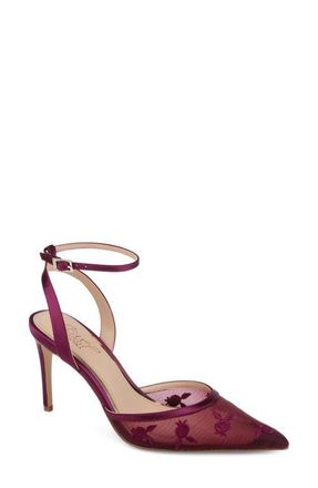 Badgley Mischka Zaida Ankle Strap Pointed Toe Pump in Wine Satin at Nordstrom, Size 6.5