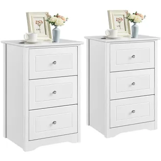 Yaheetech Yaheetech - Juego de 2 Mesillas de Noche con Tres Cajones Mesitas de Noche Alto Organizador de Almacenamiento, 48 x 40 x 73,5 cm, Color Blanco