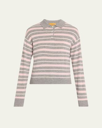 Guest In Residence Collegiate Striped Cashmere Polo Sweater