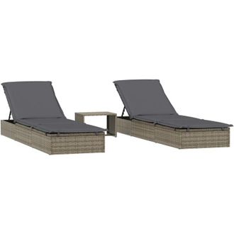 vidaXL Vidaxl - Lettini Prendisole 2pz con Tavolino Grigio in Polyrattan