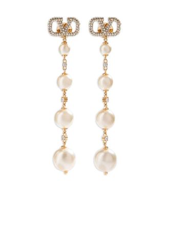 Valentino Garavani VLogo Signature drop earrings - women - Crystal/Brass - One Size - Gold