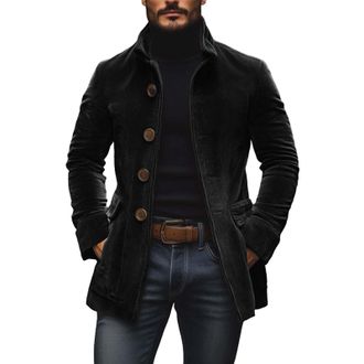 Generic Mens Corduroy Jacket Retro Slim Single Breasted Stand Collar Coat Casual Fashion Fit Jacket Fashion Lightweight Comfortable Top 3XL