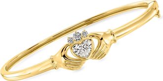 Ross-Simons Lab-Grown Diamond Claddagh Bangle Bracelet in 18kt Gold Over Sterling