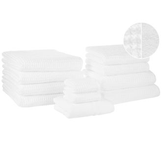 Beliani Conjunto De 11 Toallas Toalla De Ba&ntilde;o Y Alfombrilla De Ba&ntilde;o De Algod&oacute;n Blanco Low Twist Para Invitados Areora