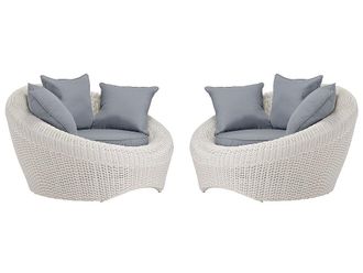 Vente-Unique Poltrone da giardino in resina intrecciata Avorio - Lotto di 2 - WHITEHEAVEN