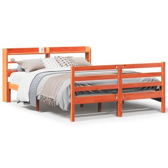 Berkfield Home Bookcase Bed Frame Wax Brown 150x200 cm King Solid Wood Pine
