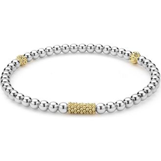 Lagos Two-Tone Caviar Icon Stretch Bracelet in Silver/Gold at Nordstrom, Size 7