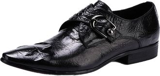 Generic Mens Pointed Toe Formal Shoes Patent Leather Office Dress Shoes with Buckle Low Block Heel Business Shoe,Black,7.5 UK