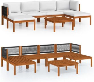 vidaXL Conjunto De Jard&iacute;n De 7 Piezas Con Cojines, Madera Color Crema, Acacia Y Cuerda Vidaxl