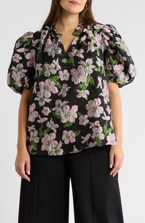 Sugarlips Elsinore Floral Jacquard Top in Black-Pink at Nordstrom, Size 3X