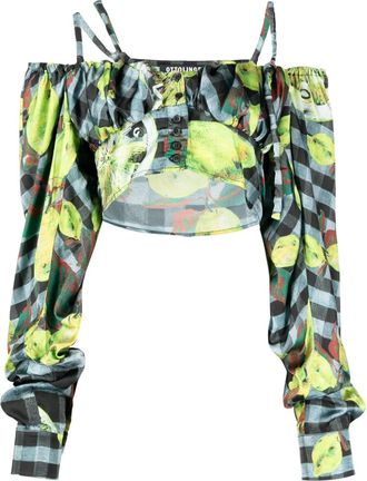 Ottolinger lemon-checked-print off-shoulder top - women - Polyester - S - Multicolour