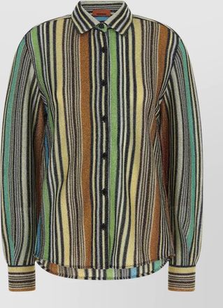 Missoni metallic viscose knit shirt striped cuffs