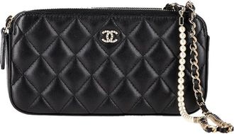 Chanel Black Leather Double Zip Wallet On Chain (Authentic Pre-Loved)