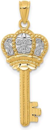 Diamond2Deal 14k Yellow Gold and White Rhodium Fleur De Lis Crown Key Charm Pendant