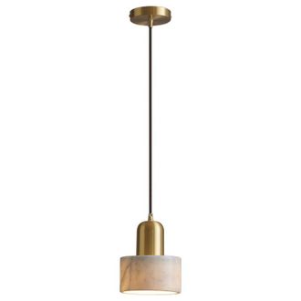 OEM Marmo - L&aacute;mpara Colgante De 15 Cm, Cil&iacute;ndrica, De M&aacute;rmol, Lat&oacute;n Y Oro