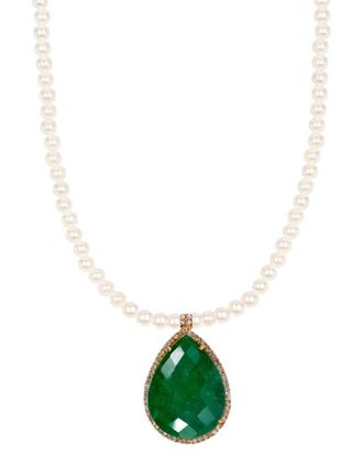 Liv Oliver 18K Treated Emerald & Labradorite Cz Drop Necklace