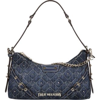 True Religion Studded Denim Chain Shoulder Bag in Dark Denim at Nordstrom