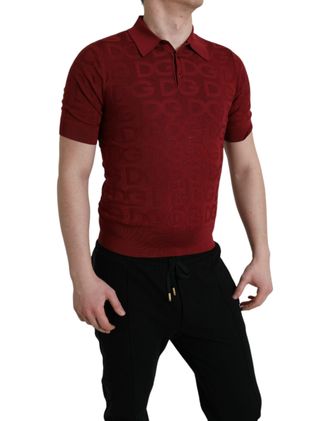 Dolce & Gabbana Mens Maroon Collared Short Sleeve Silk T-Shirt