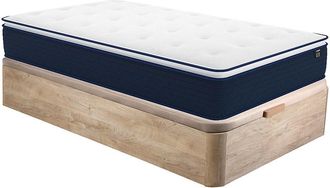 Vente-Unique Conjunto somier canap&eacute; de 90 x 190 cm en color natural claro + colch&oacute;n de muelles ensacados y topper integrado de 24 cm de grosor - ALTIER de YSM&Eacute;E
