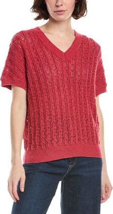 Eleventy Half-Sleeve V-Neck Linen-Blend Sweater