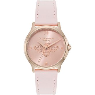 Olivia Burton Classic Bee Leather Strap Watch, 30mm in Blush at Nordstrom