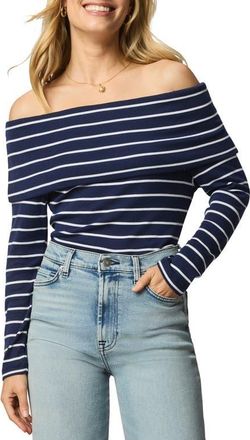 Splendid Josie Stripe Off the Shoulder Top in Navy Blue/White at Nordstrom, Size X-Large
