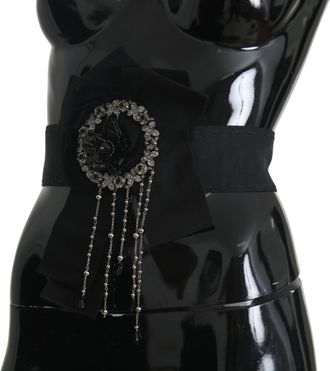 Dolce & Gabbana Black Crystal Brooch Wide Wai SATORIA Womens Belt