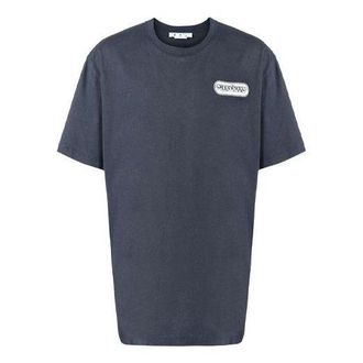 Off-white Alphabet Logo Printing Short Sleeve Loose Fit Navy Blue OMAA038S22JER0034601