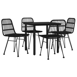 Berkfield Home Beautiful 5 Piece Garden Dining Set Black Poly Rattan