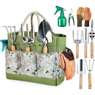 OEM Herramientas De Jardiner&iacute;a, Xu, Kit Completo De Jardiner&iacute;a De Acero Inoxidable De 9 Piezas Con Bolsa De Almacenamiento, Regadera, Guantes, Kit De Jard