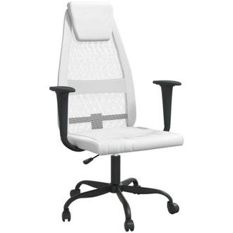 vidaXL Silla De Oficina Altura Ajustable Tela Malla Y Cuero Pe Blanco Vidaxl