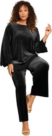 Roaman's Lace-Trim Velour Tunic in Black at Nordstrom, Size 24