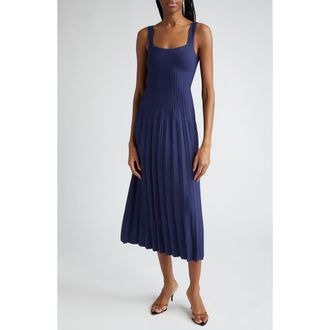 Staud Ellison Pleat Effect Sweater Dress in Navy at Nordstrom, Size X-Large