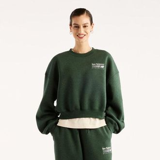 New Balance Donna Trackside Fleece Crew in Verde, Taglia 2XL