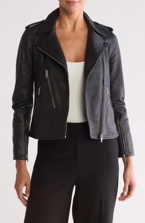 AllSaints Elva Lambskin Leather Biker Jacket in Black at Nordstrom Rack, Size 10 Us / 14 Uk