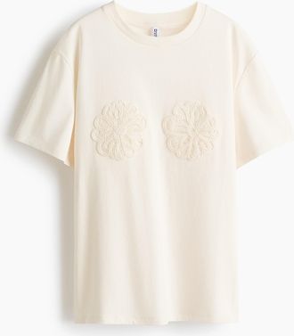 H&M T-Shirt mit Applikationen - Cremefarben