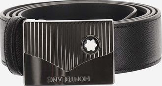 Montblanc Mens Leather Belt With Emblem Black