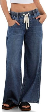 HINT OF BLU Elastic Waist Wide Leg Jeans in Shine Blue at Nordstrom, Size X-Small