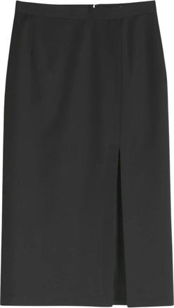 Barena Longuette wollen rok met zijsplit - Dames - Midirokken - Zwart - M - Wol - Rokken